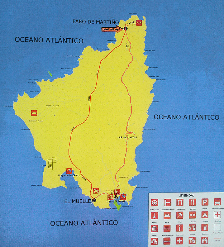 Landkarte der Isla de Lobos mit Rundweg Markierung
